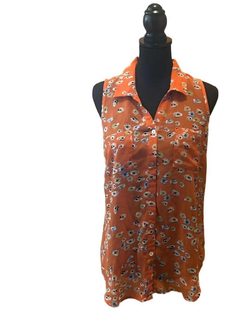 Sleeveless Floral Button-Up Blouse